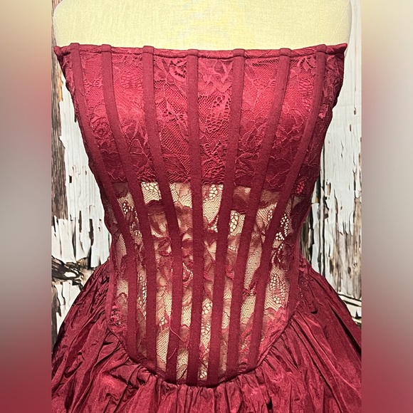 AKIRA Strapless Burgundy Dress - Picture 2 of 8